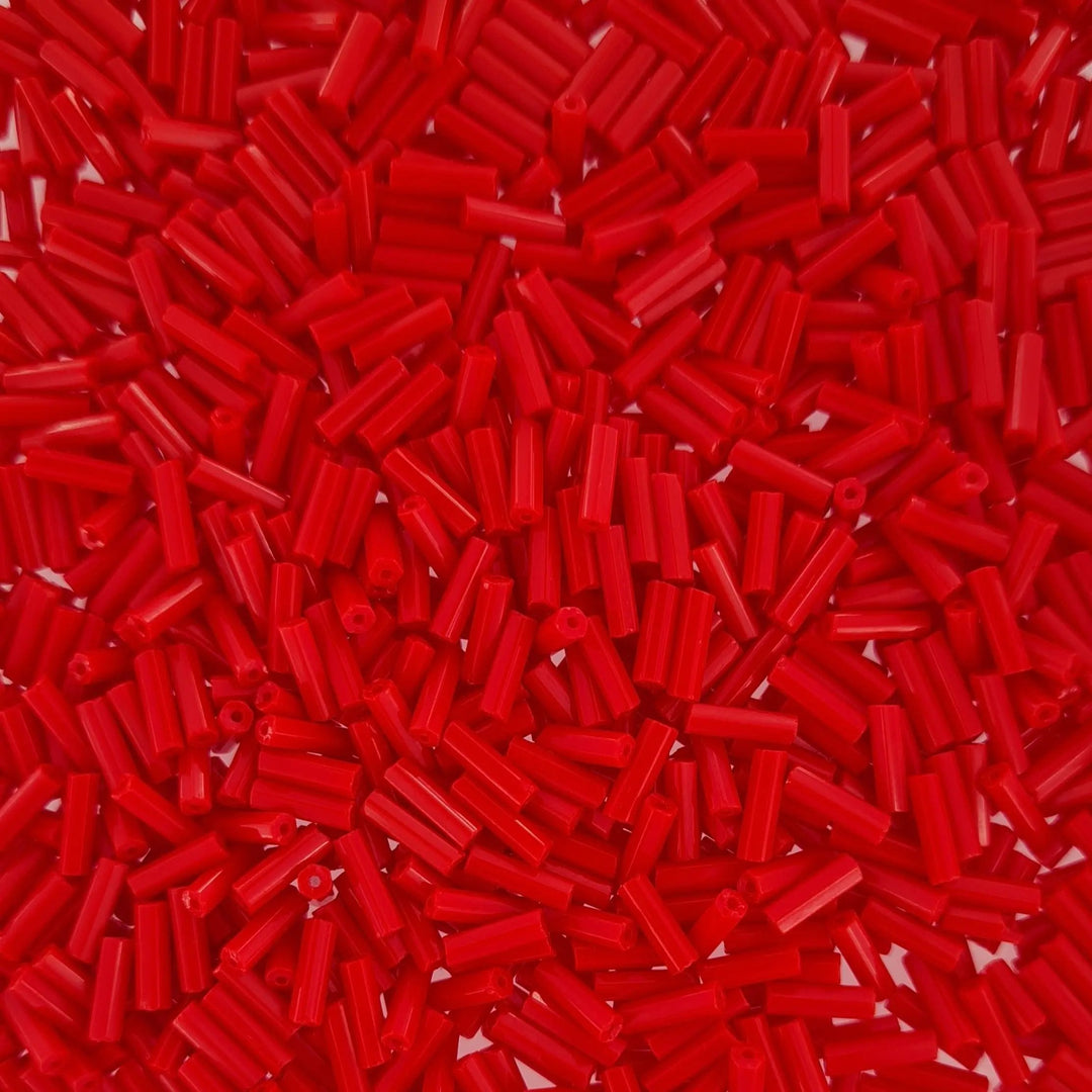 Røde glasperler, preciosa cut bugles, natural opaque red, 6,8 mm Preciosa BOC