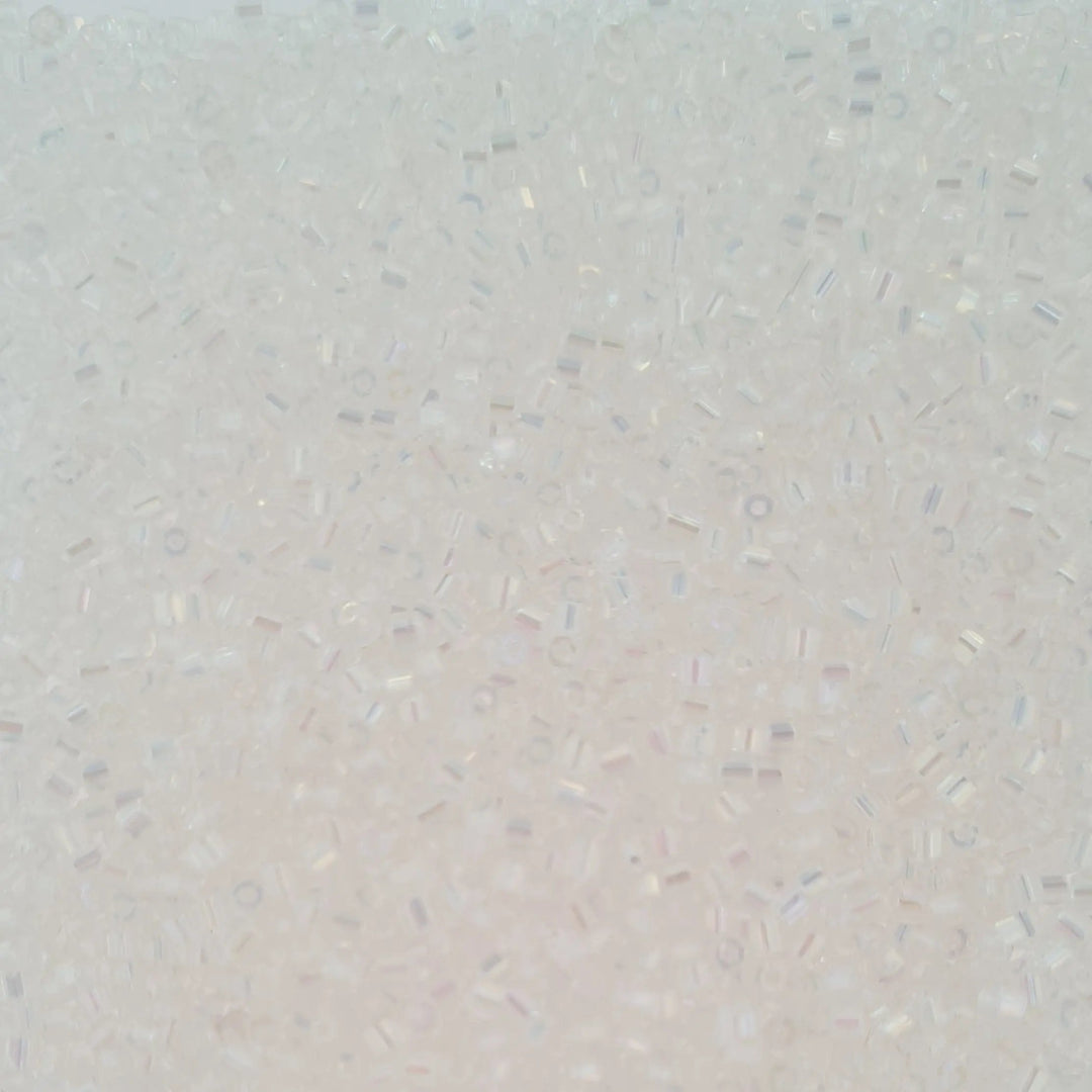 Hvide glasperler, preciosa cut bugles, crystal rainbow, 4,6 mm Preciosa BOC