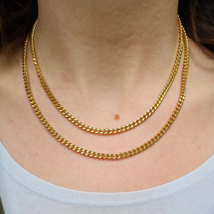 Halskæde, chunky panser facet kæde, forgyldt sterlingsølv, 45 cm/3,5 mm Spain