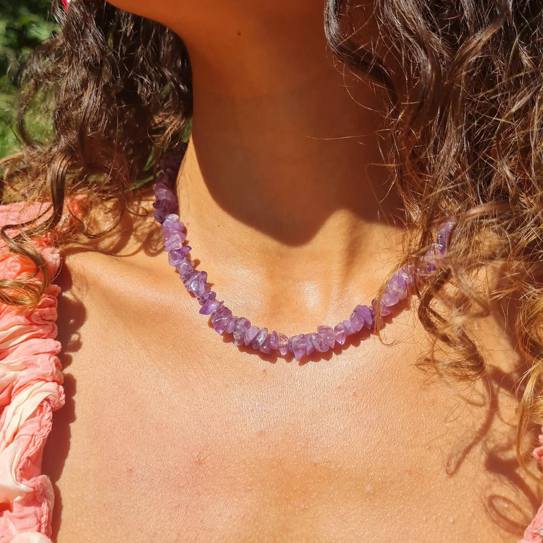 Halskæde, ametyst chips, forgyldt stål, 40-45 cm Beadhouse of Copenhagen