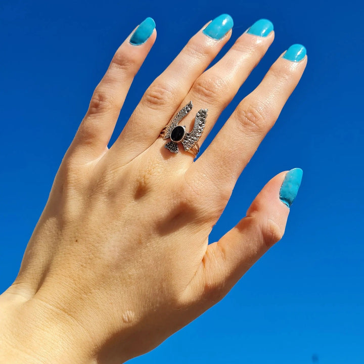 Fingerring, ørn med onyx og turkis, sterlingsølv Beadhouse of Copenhagen