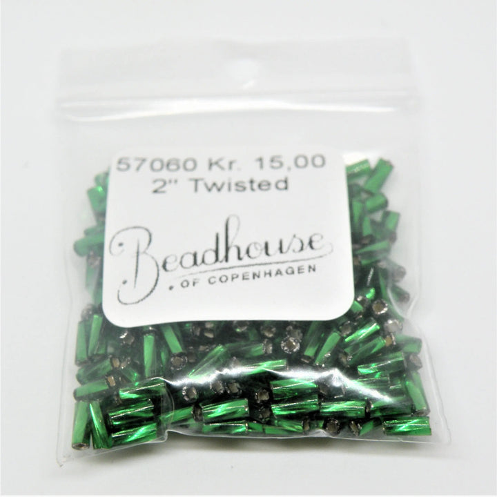 Grønne glasperler, preciosa cut bugles,twisted silverlined green, 4,6 mm Preciosa BOC