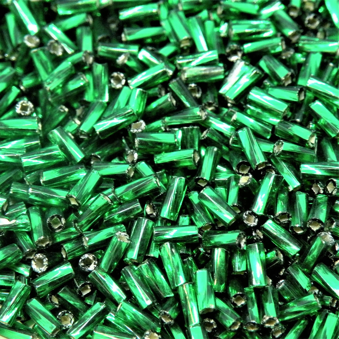 Grønne glasperler, preciosa cut bugles,twisted silverlined green, 4,6 mm Preciosa BOC