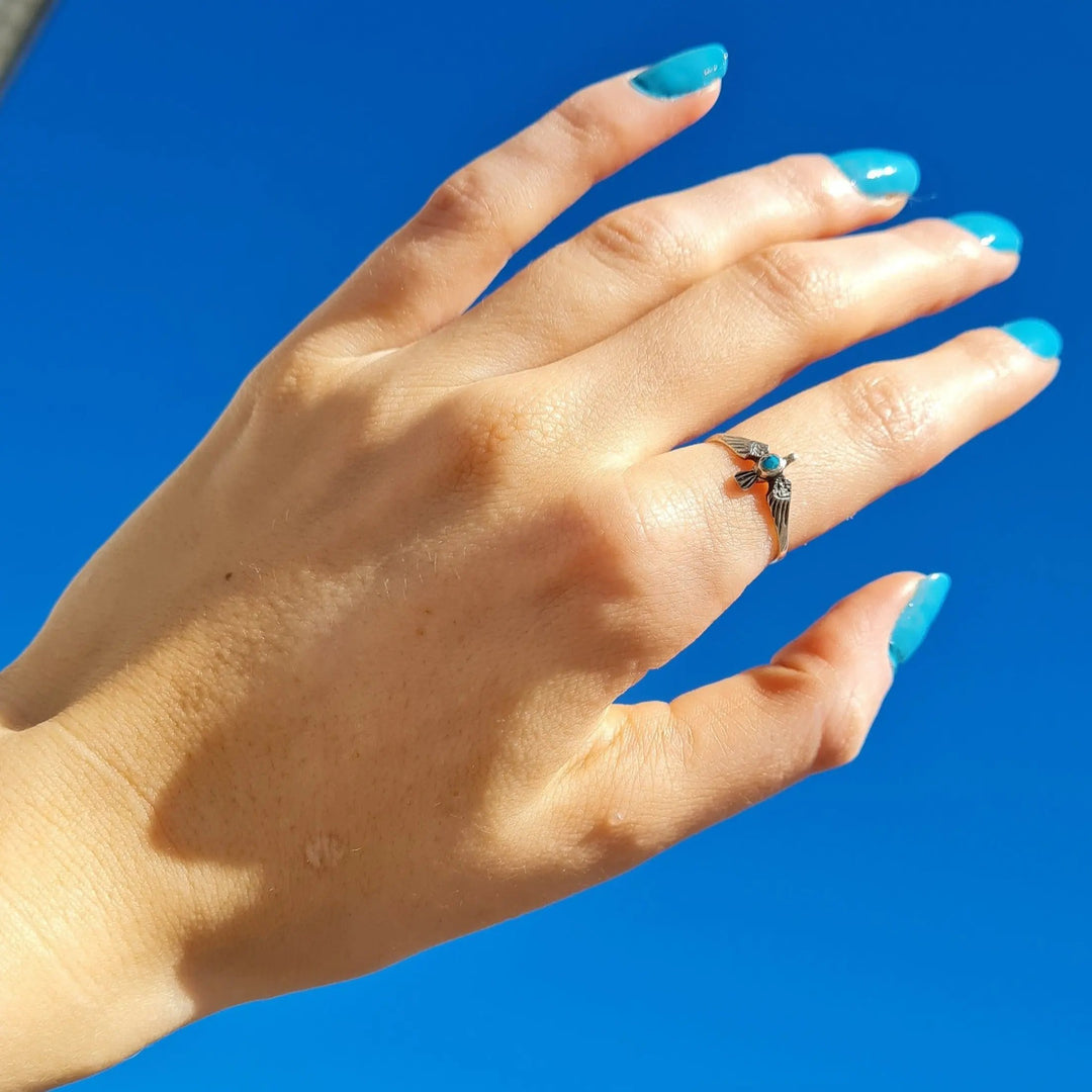 Fingerring, lille ørn med turkis, sterlingsølv Beadhouse of Copenhagen