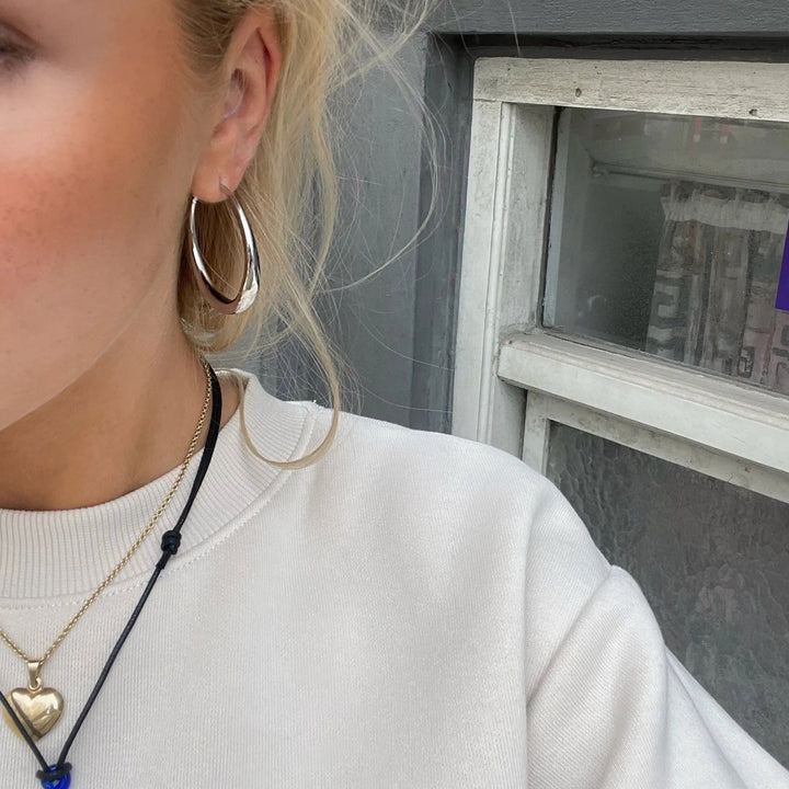 Øreringe, graduerede hoops, forsølvet og forgyldt messing, 39 x 6 mm Greece