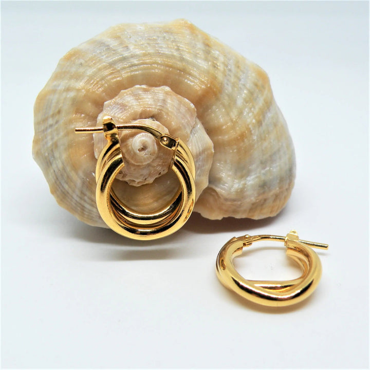 Øreringe, chunky dobbelte hoops, forgyldt sterlingsølv, 15-21mm Italy