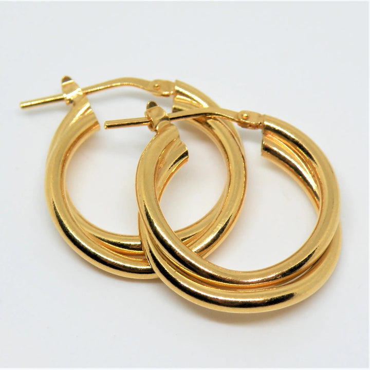 Øreringe, chunky dobbelte hoops, forgyldt sterlingsølv, 15-21mm Italy