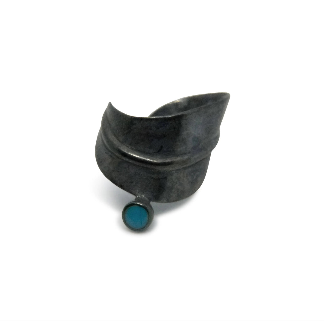 Øreringe, earcuff oxideret blad med turkis, sterlingsølv Beadhouse of Copenhagen