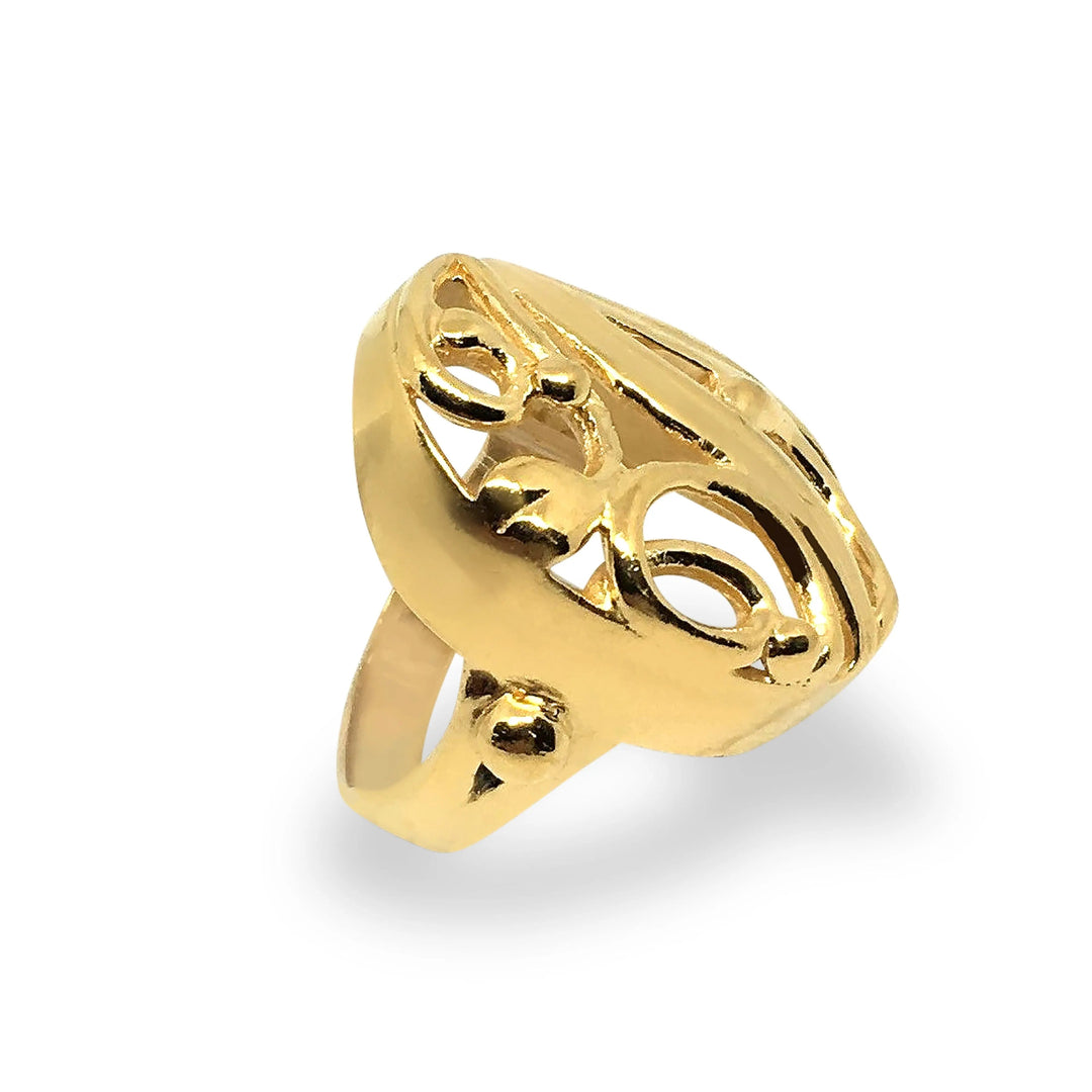 Fingerring, chunky oval med bladmotiv, forgyldt og sterlingsølv Beadhouse of Copenhagen