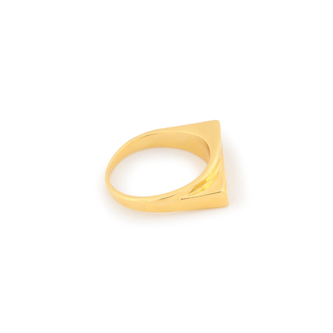 Fingerring, skæv signetring i sterlingsølv og forgyldt sterlingsølv OK Silver