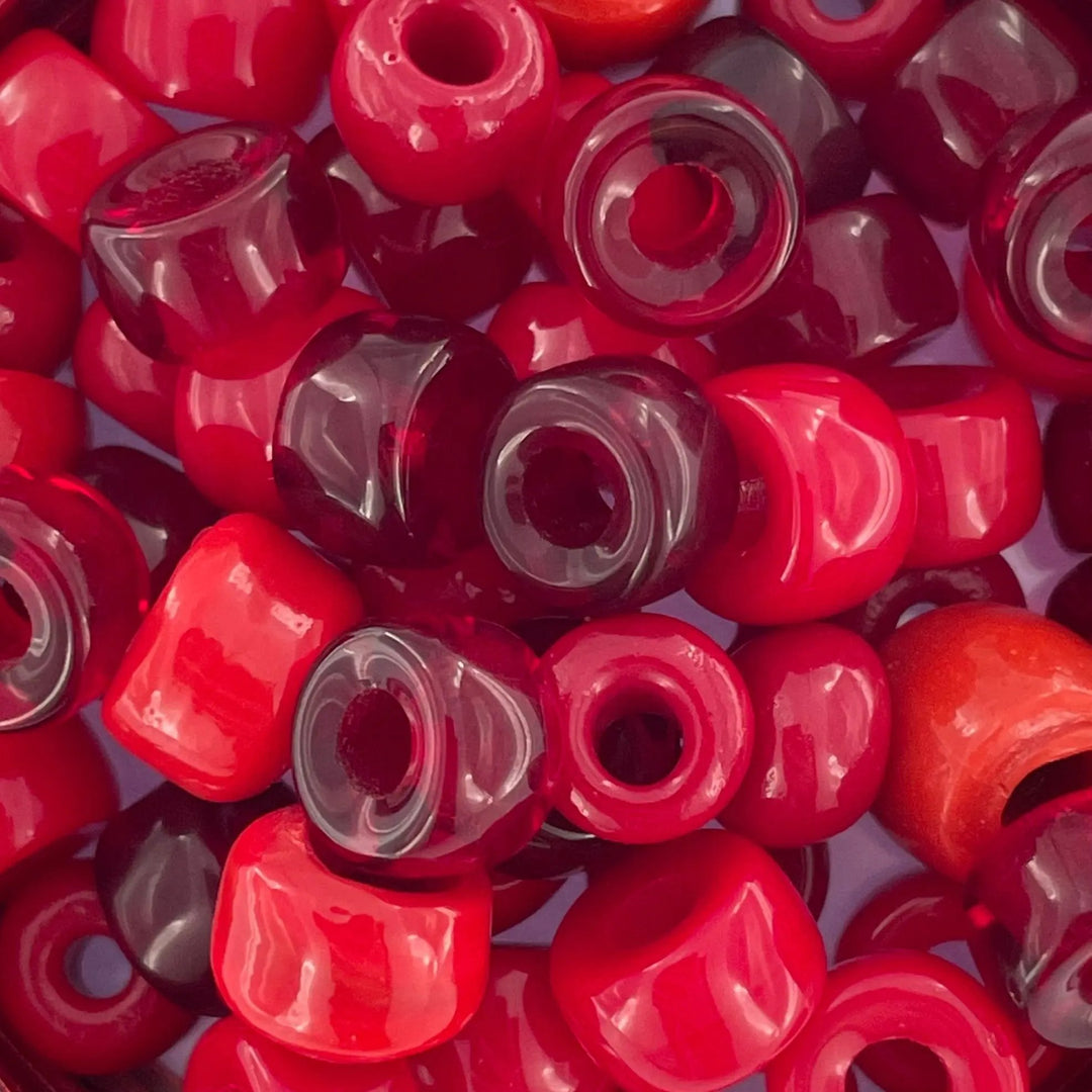 Store glasperler, preciosa til strik, rød mix Beadhouse of Copenhagen