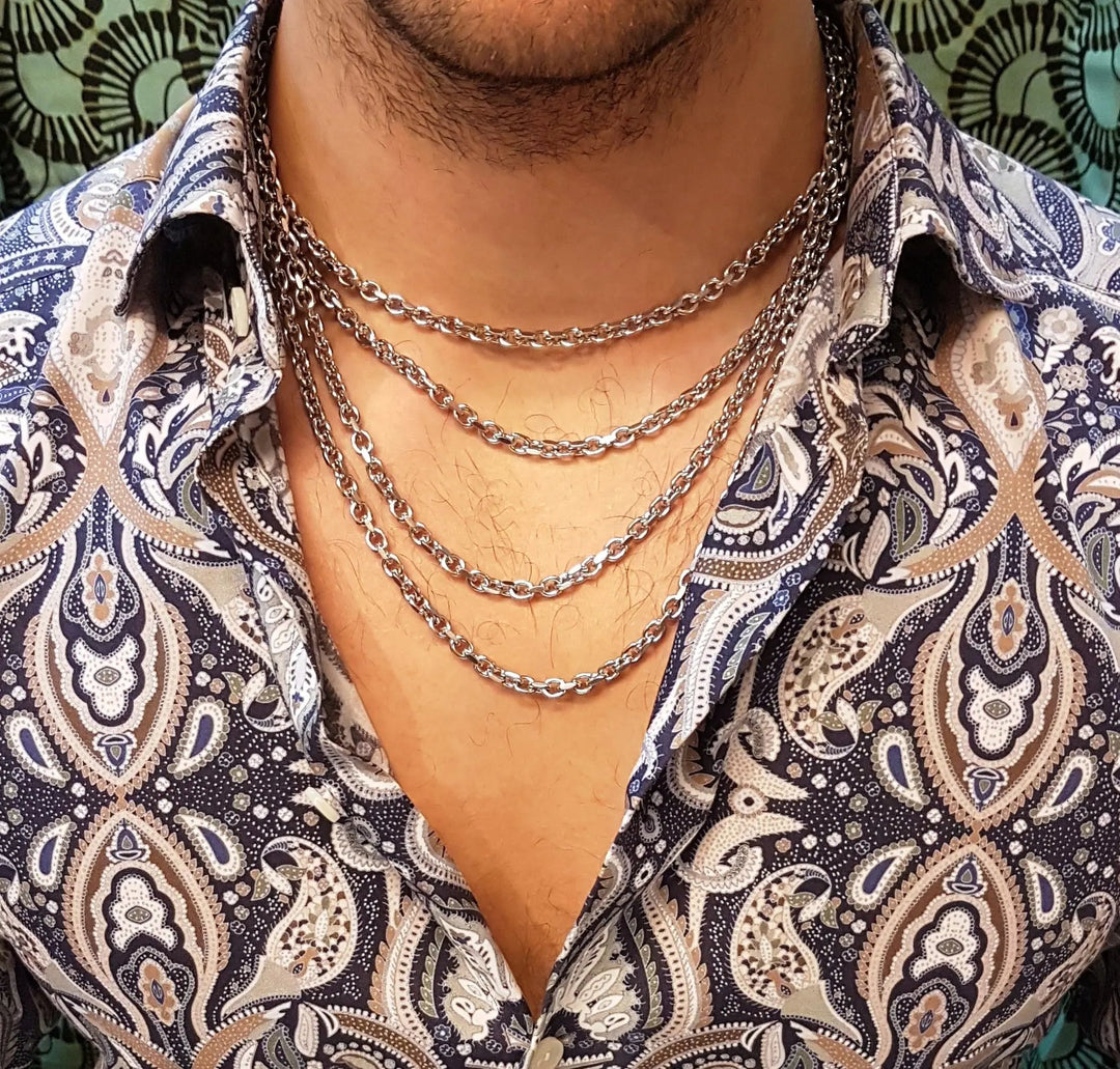 Halskæde, anker facet kæde, stål, 40-60 cm/5 mm BLT