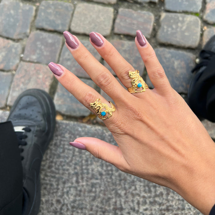 Find Fingerring, drage med turkis, forgyldt sterlingsølv hos Beadhouse of Copenhagen i dag, med en altid hurtig levering!