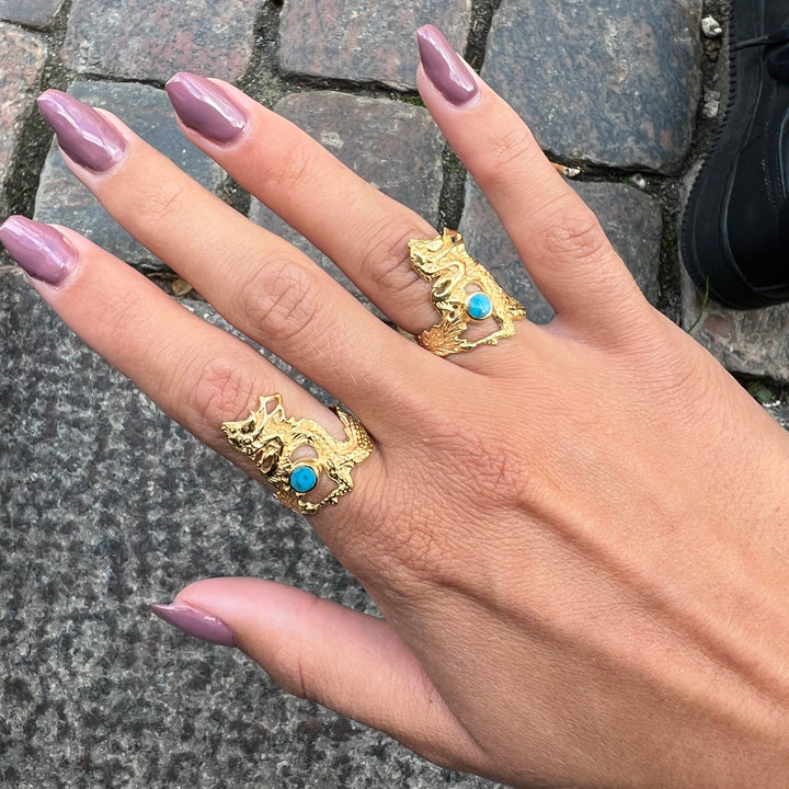 Find Fingerring, drage med turkis, forgyldt sterlingsølv hos Beadhouse of Copenhagen i dag, med en altid hurtig levering!