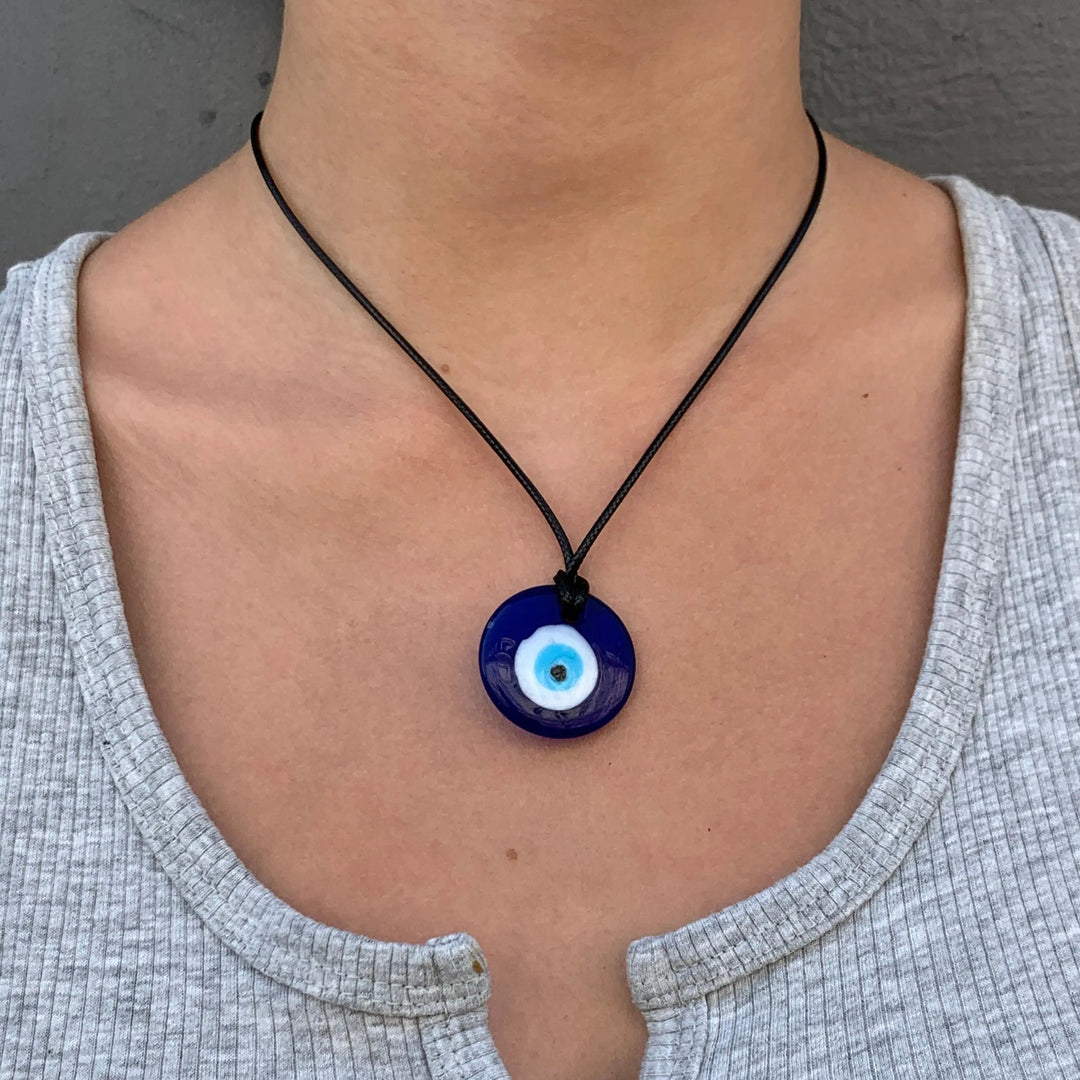 Vedhæng, flad evil eye, håndlavet glas, uden snor, 30 mm Greece