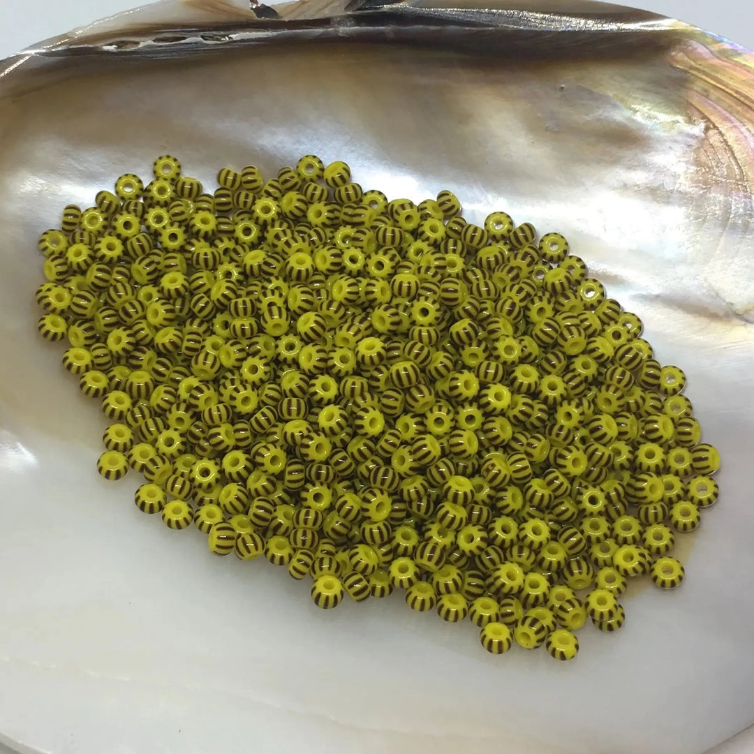 Stribede glasperler, preciosa, gul/brun tæt stribet Preciosa