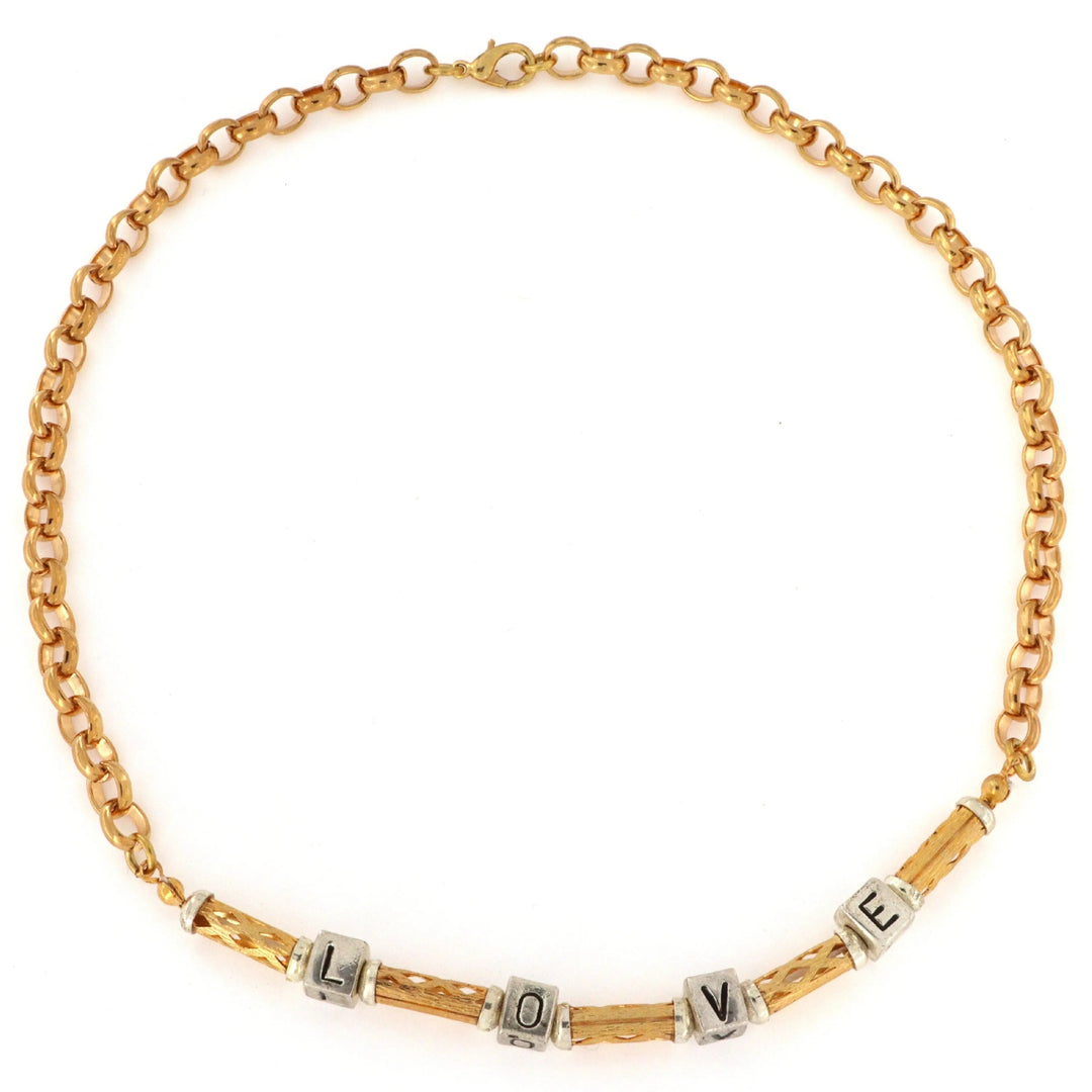 Halskæde, l o v e, forgyldt messing, 45 cm/6,5 mm Beadhouse of Copenhagen