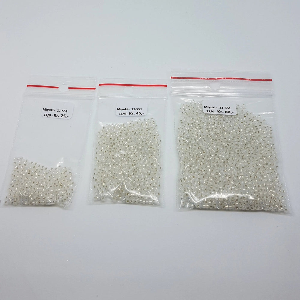 Hvide glasperler, miyuki rocailles seed beads, gilt lined white opal Krea