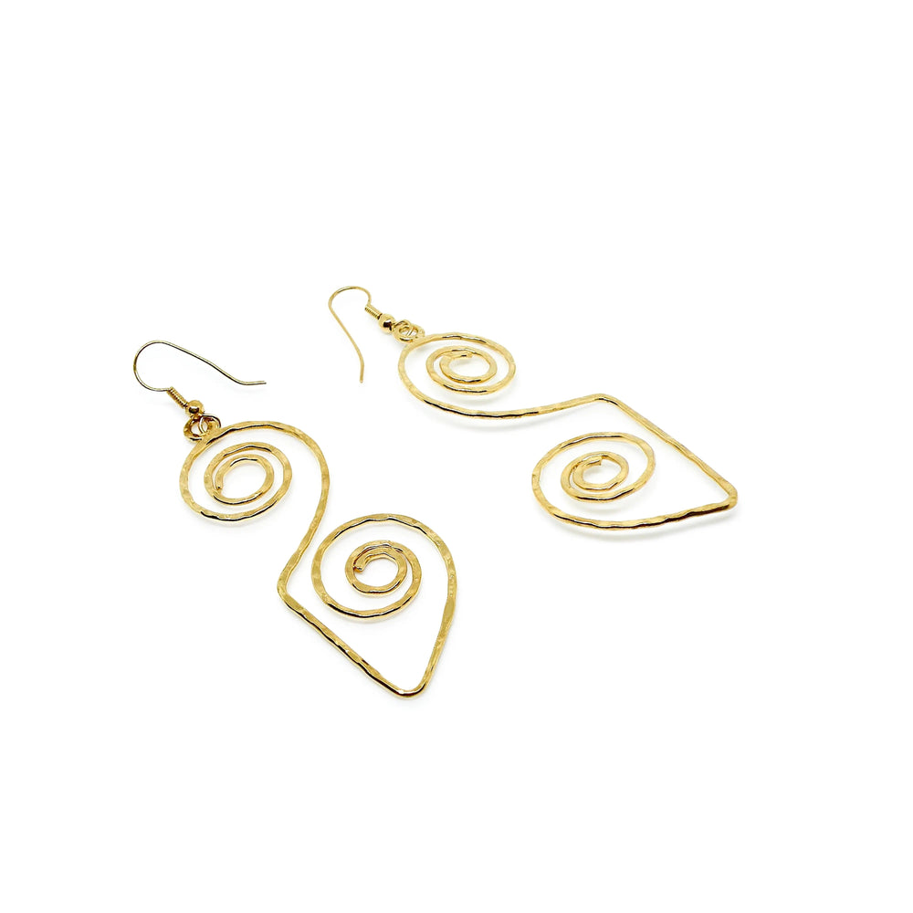 Øreringe, ørekroge dobbelt spiral, forsølvet og forgyldt messing Beadhouse of Copenhagen