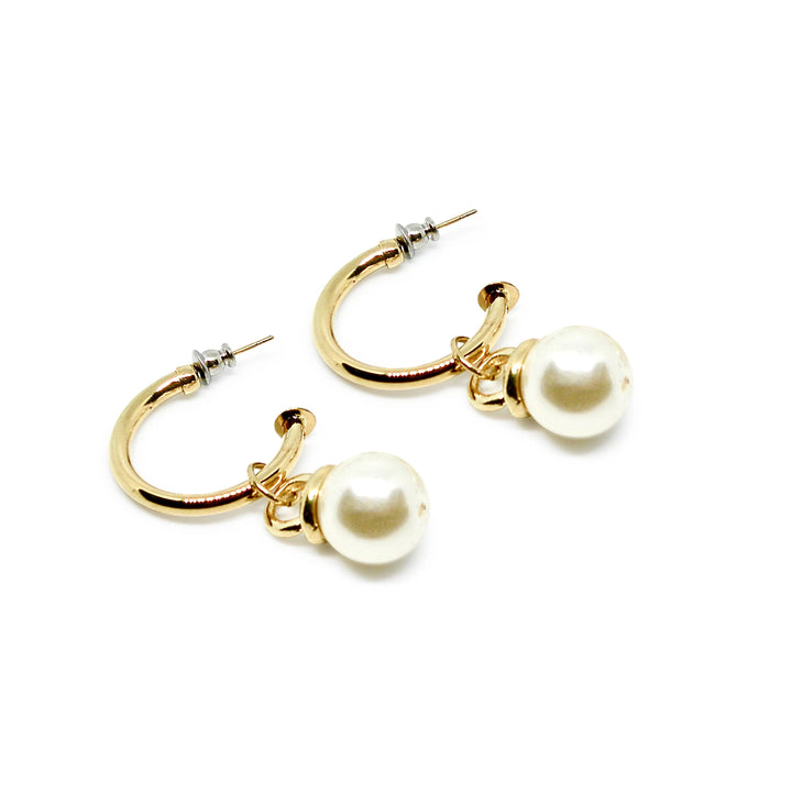 Øreringe, ørestikkere chunky hoops med perle, forgyldt messing Beadhouse of Copenhagen