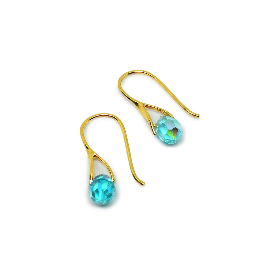 Øreringe med aqua bohemica ab crystal drops, forgyldt sølv og sterlingsølv Beadhouse of Copenhagen