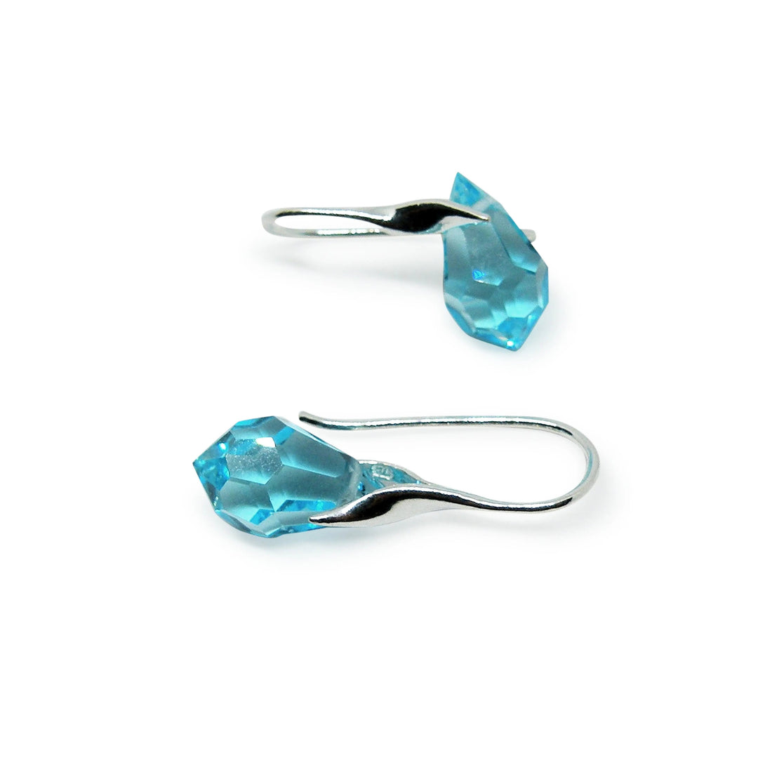 Øreringe, ørekrog med aqua bohemica crystal drops, sterlingsølv Beadhouse of Copenhagen