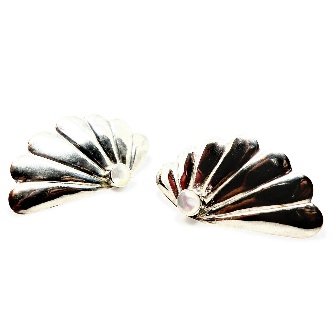 Øreringe, ørestikkere vifte med smykkesten, sterlingsølv, 38 mm Beadhouse of Copenhagen