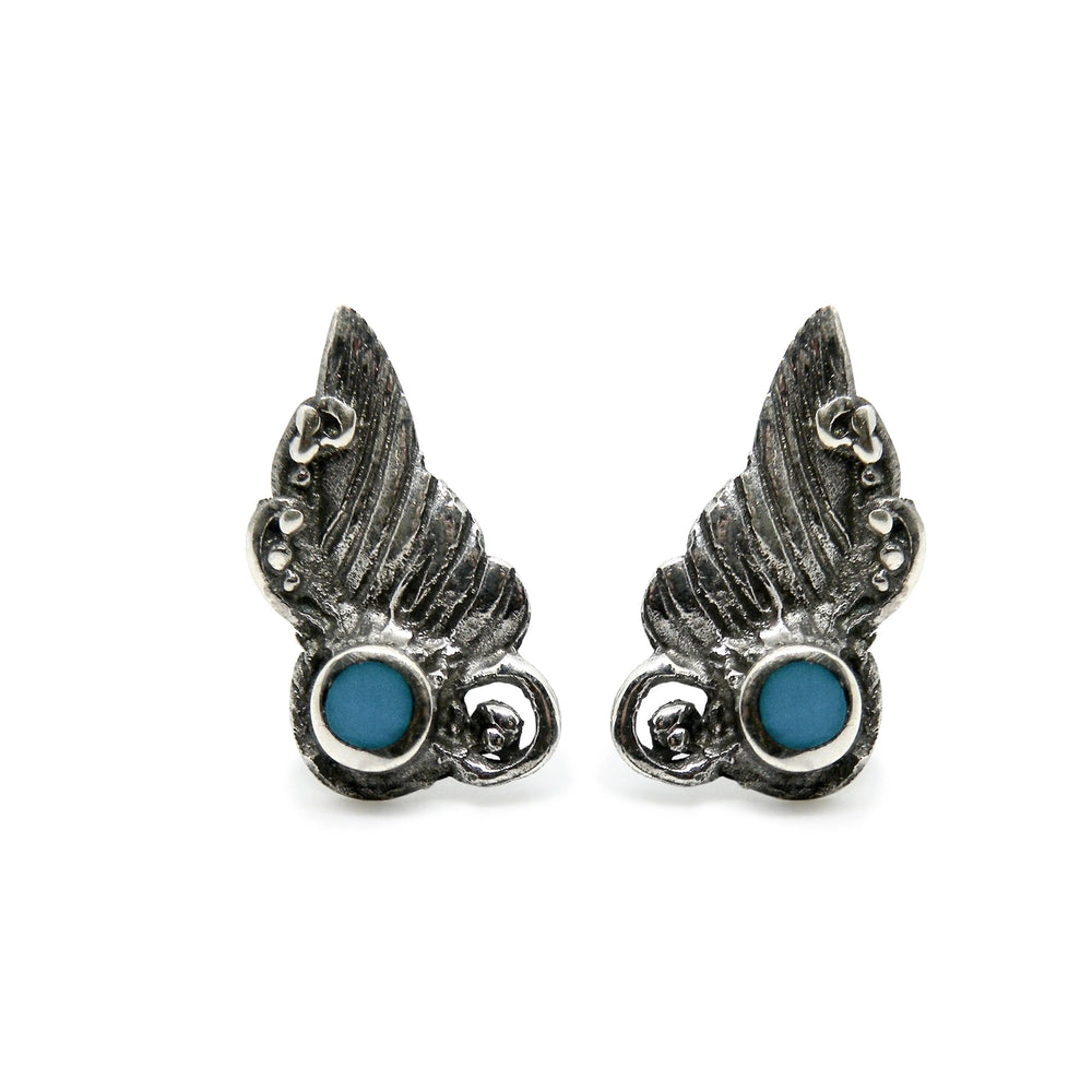 Øreringe, ørestikkere vinge med rund smykkesten, sterlingsølv, 14 mm Beadhouse of Copenhagen