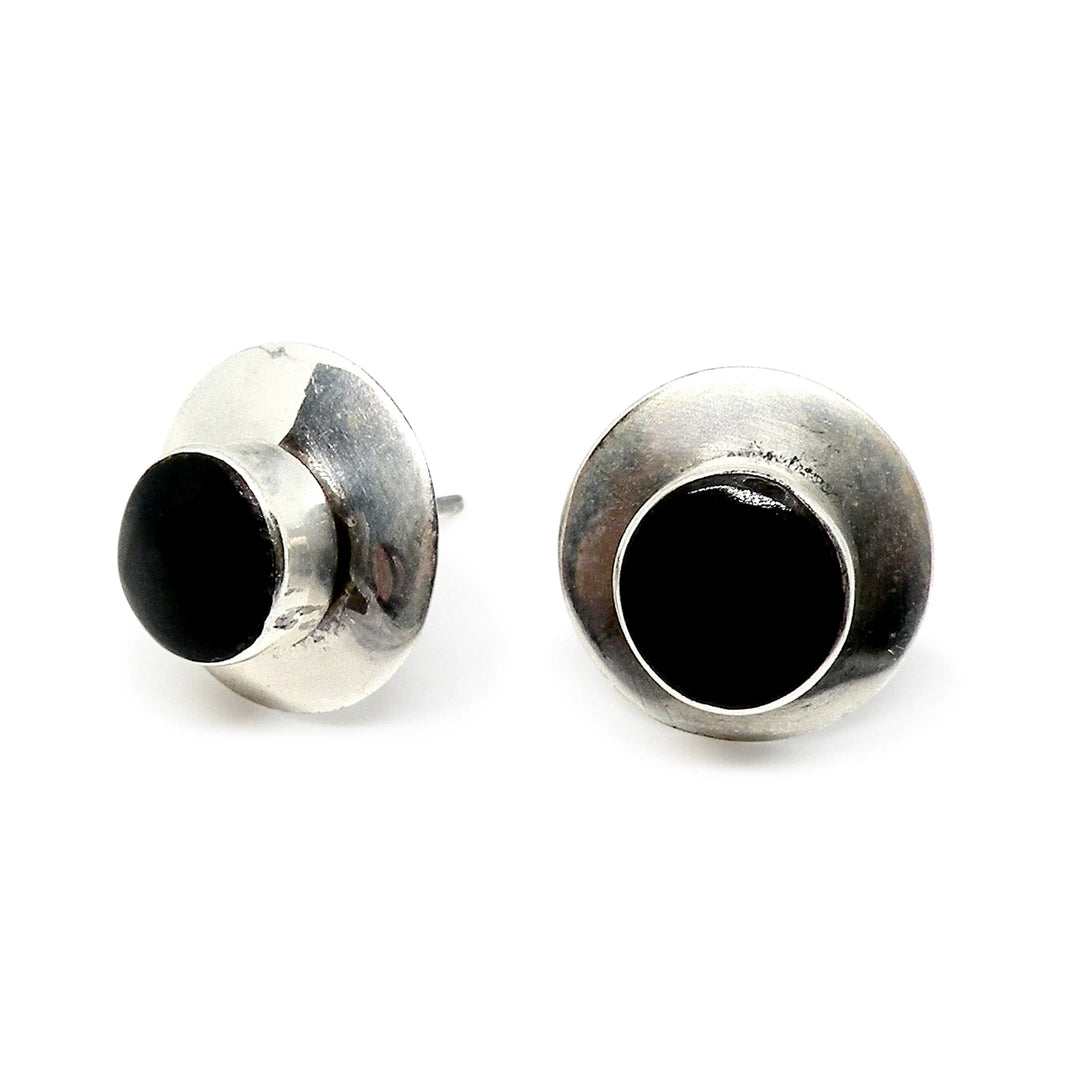 Øreringe, ørestikkere rund med onyx, sterlingsølv, 13 mm Beadhouse of Copenhagen