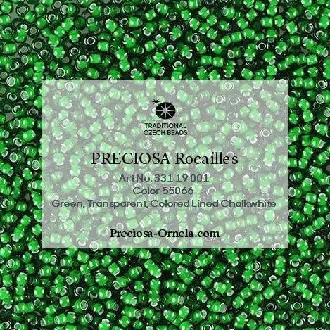 Grønne glasperler, preciosa, whitelined transparent dark green, storkøb Preciosa