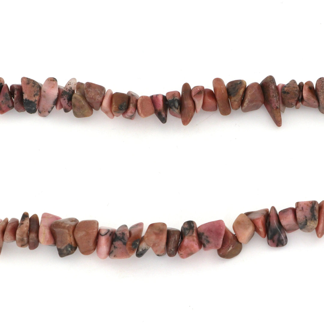 Smykkestensperler, string, rhodonit smykkesten chips, 40 cm, storkøb Beadhouse of Copenhagen