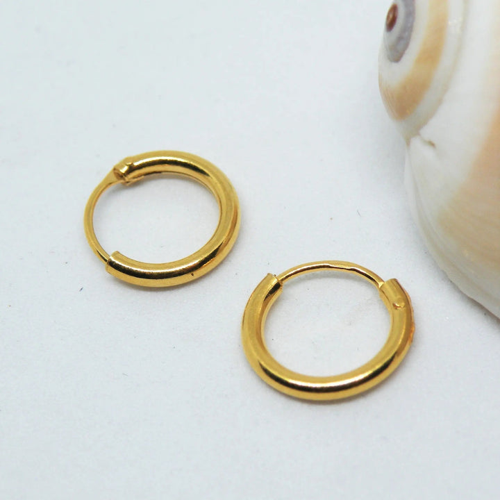 Øreringe, hoops, 10 mm, sterlingsølv og forgyldt sterlingsølv BLT