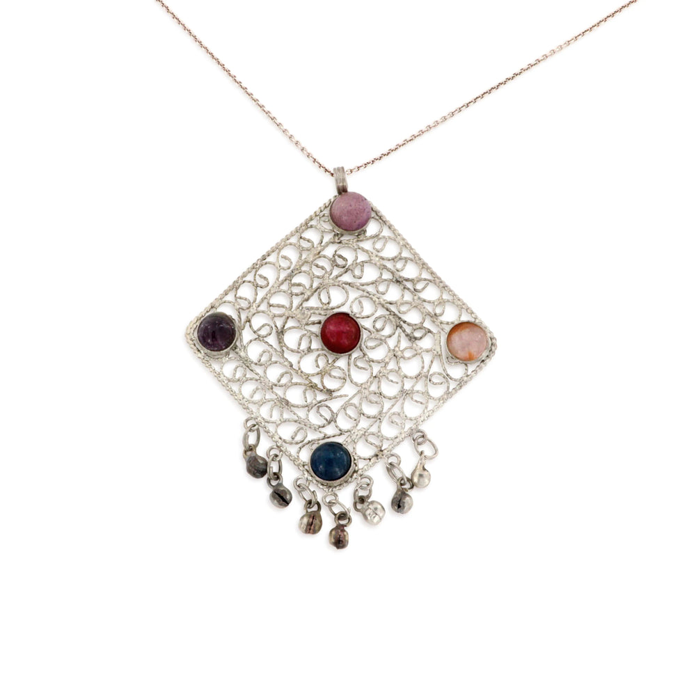 Vedhæng, indisk filigran vedhæng med smykkesten, forsølvet messing Beadhouse of Copenhagen