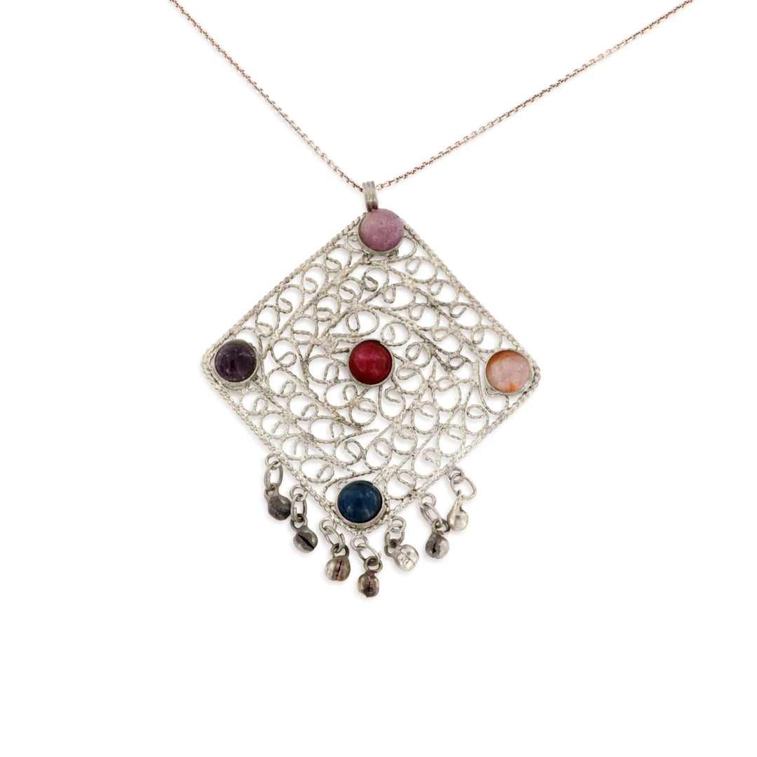 Vedhæng, indisk filigran vedhæng med smykkesten, forsølvet messing Beadhouse of Copenhagen