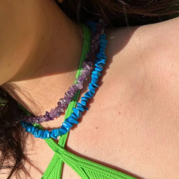 Halskæde, ametyst chips, forgyldt stål, 40-45 cm Beadhouse of Copenhagen