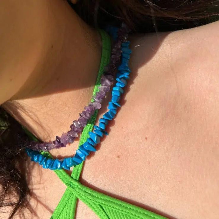 Halskæde, ametyst chips, forgyldt stål, 40-45 cm Beadhouse of Copenhagen