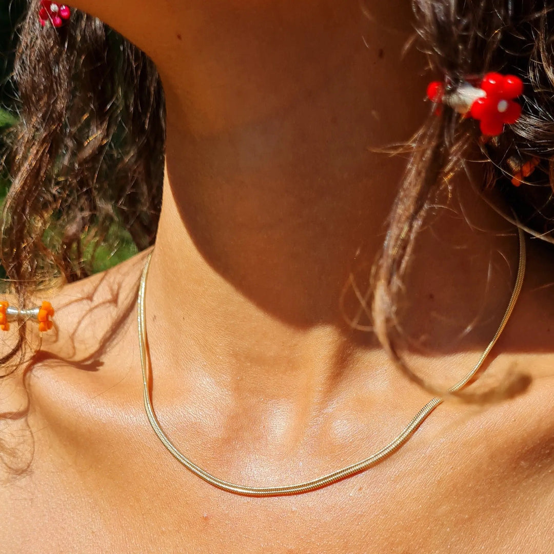 Halskæde, dobbelt snake mat, forgyldt sterlingsølv, 40-50 cm/2,4 mm Spain