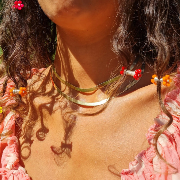 Halskæde, snake kæde flad, forgyldt sterlingsølv, 40 - 45 cm/5,5 mm Spain