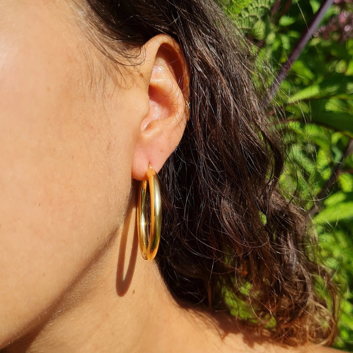 Øreringe, hoops, forgyldt sterlingsølv, 38 x 4 mm Italy